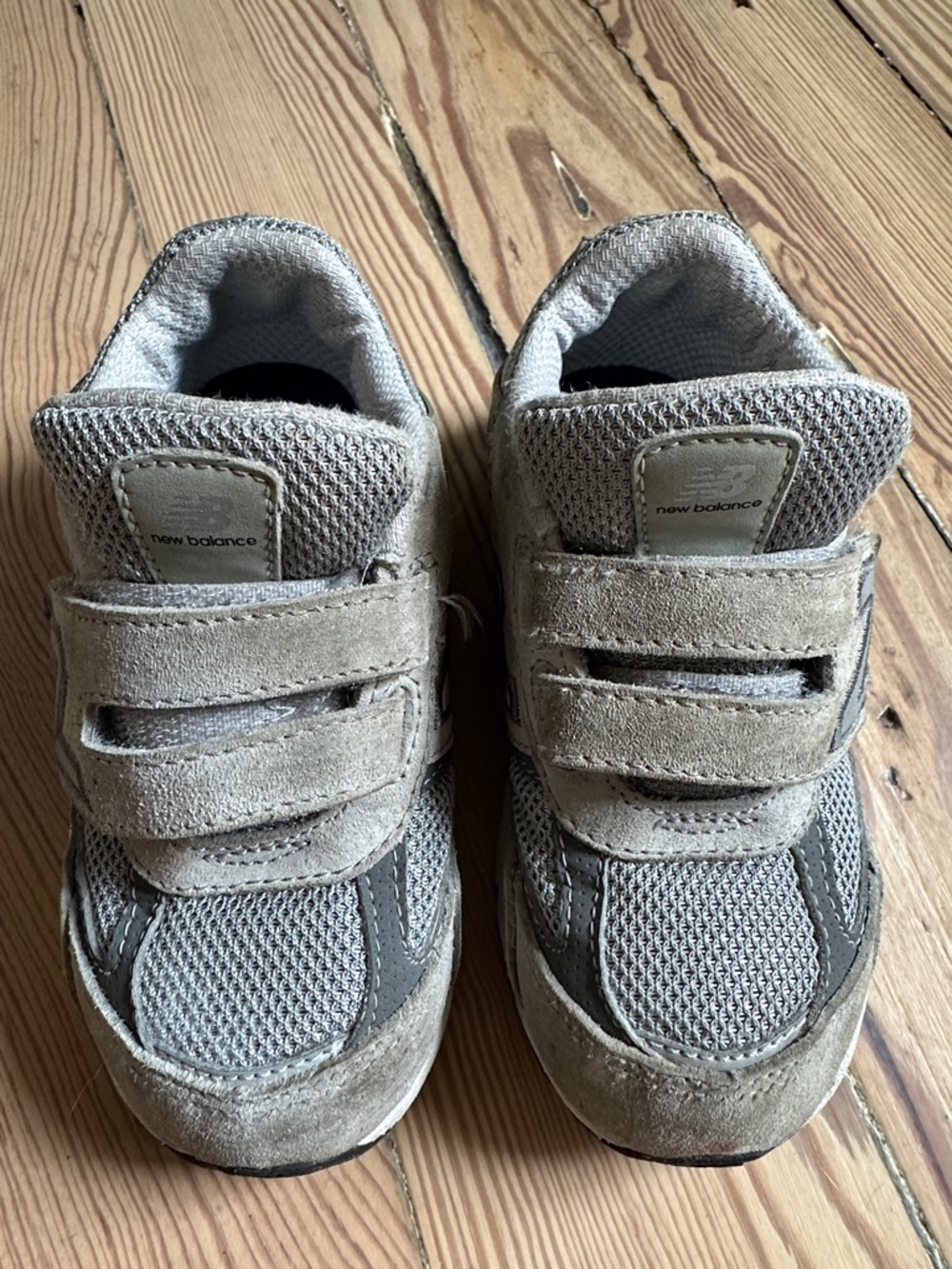 New Balance Kids Taupe and Gray Velcro Sneakers